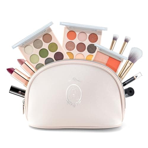 Color Nymph All In One Makeup Kit, Makeup Gift Set for Teens Girls with Eyeshadow Palette Blush Lipstick Lip Pencil Eye Pencil Brush Mascara Portable Bag - White