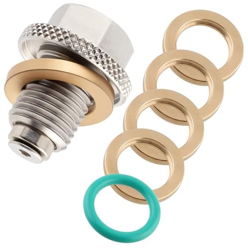 FLMQS M14x1.5 Magnetic Oil Drain Plug, Stainless Steel Oil Pan Plug with 4 PCS Copper Crush Washers & 1PCS NBR Seal, Anti-Leak Engine Oil Drain Bolt for GMC Chevrolet Ford