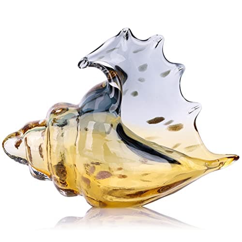 XMGZQ Hand Blown Glass Conch Statue,Sea Glass Art Figurine, Coastal Home Decor with Sea Shells, Living Room TV Stand Above Cabinet,Bookcase,Beach Decoration,Entryway Conch Horn Figurines