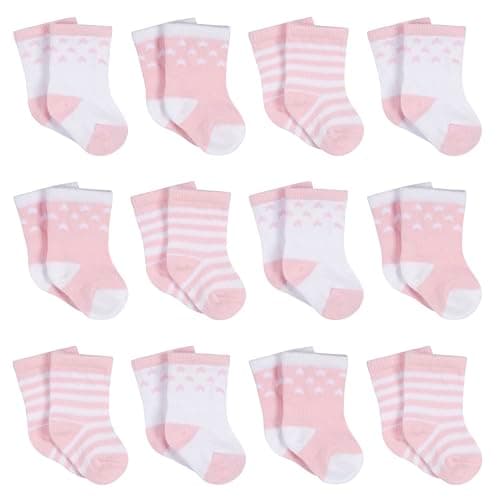Onesies Brand Baby Girls' Jersey Crew Socks, Pink Stars, 0-6 Months