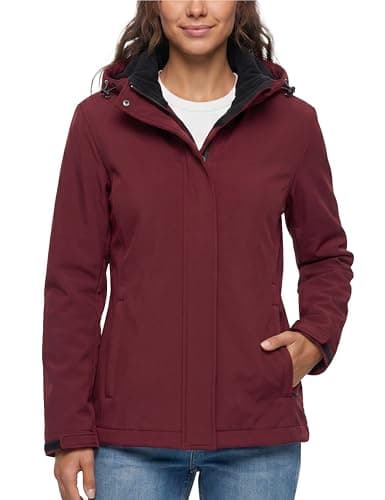 wantdo Jackets for Women Plus Size Waterproof Outdoor Casual Jacket with Hood Wine Red 2XL