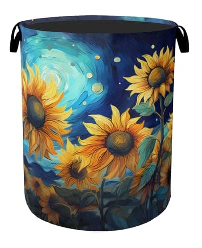 Starry Sky Sunflower Laundry Basket - Heavy Duty 60L Dirty Clothes Organizer, Water Resistant Foldable Hamper for Men Women