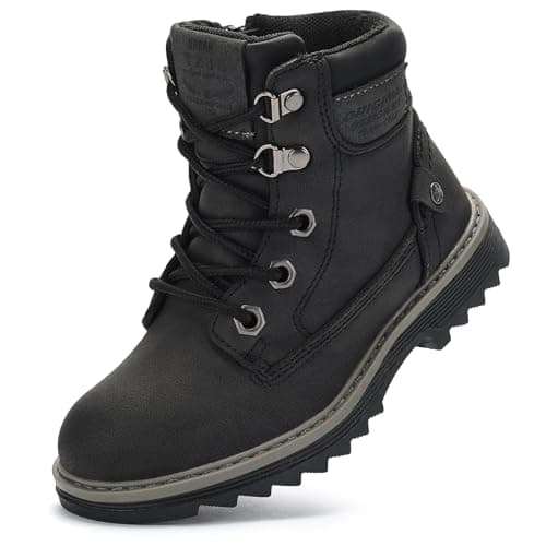 TZJS Girls Boys Toddler Boots Kids Unisex Lace Up Hiking Work Boots Girl Water Resistant Ankle Boot Boy Sizes 7-13 Outdoor Autumn Shoes for Toddler/Little Kid(Black,12)