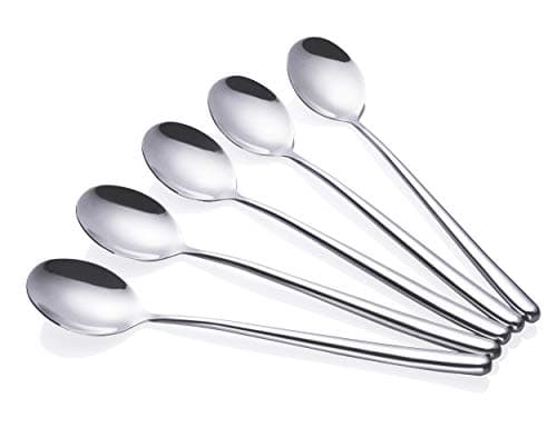 Korean long Handled soup spoon, Pack of 5,Bar Spoons Long,Silver,Set of 5