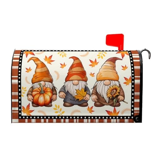 Fall Gnomes Mailbox Covers Magnetic Autumn Maple Leaves Mailbox Cover Standard Size 21 x 18 Inch Fall Pumpkins Sunflower Farmhouse Mail Box Wraps for Farmhouse Garden Yard Decor