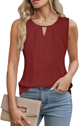 rosemia Womens Tank Tops Summer Dressy Sleeveless Blouses Business Casual Outfits Red