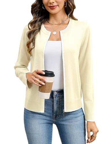 Totatuit Zip Up Sweater for Women Lightweight Jacket Casual Knitted Sweatshirt No Hood Open Front Cardigan with Zipper Apricot Small