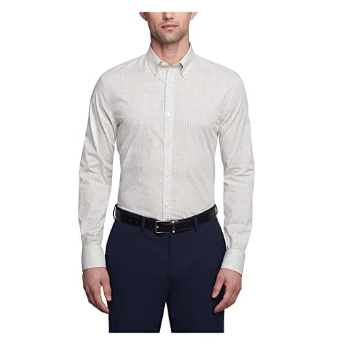 Tommy Hilfiger Men's Dress Shirt Slim Fit Stretch Twill, Lemon Drop, 18" Neck 34"-35" Sleeve