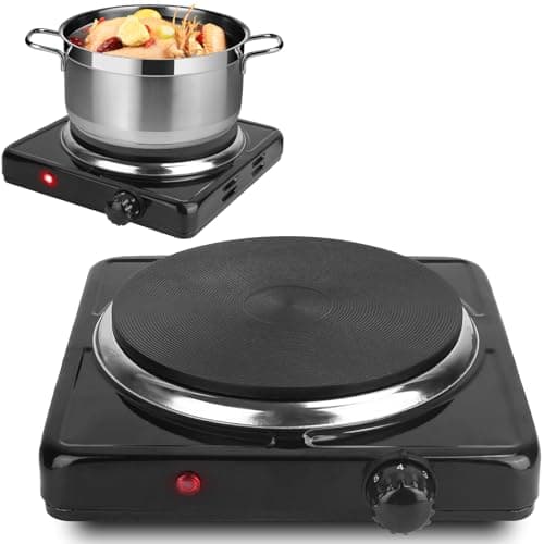 TeqHome Hot Plate, 1500W Portable Electric Stove for Cooking with 5 Levels Adjustable Temperature & Knob Control, Countertop Single Coil Burner Cast Iron Cooktop for All Cookwares Home Camp RV, Black