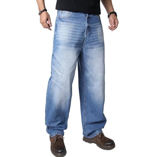 AITITIA Men's Wash Wide Leg Baggy Jeans (40, 9502 Light Wash)