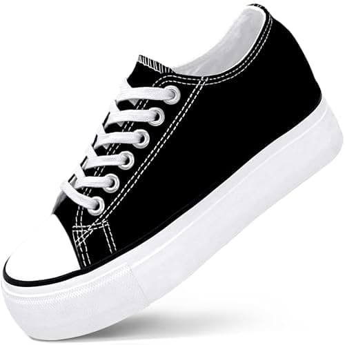 REFRASE LIFE Women’s Platform Sneakers 2 Inch Height Boost Hidden Heel Canvas Shoes, Low Top Lace Up Casual Walking Sneakers