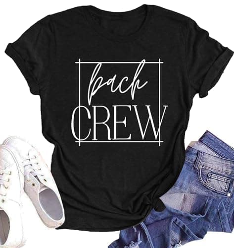 MEESHEEP Bride Crew Shirt for Women Bridesmaid Squad Engaged Bachelorette Party Tee Top (BachCrew-Black,XX-Large)