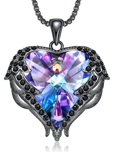 CDE Angel Wings Necklaces for Women, Love Heart Silver Tone/Gold Tone Pendant with Birthstone, Wedding or Birthday Jewelry Gifts for Mom Wife Girlfriend Her