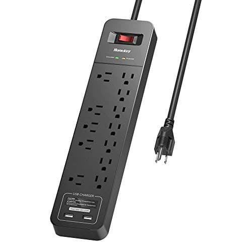 Surge Protector Power Strip (2390J), Huntkey 12 Outlets with 2 USB Ports, 6 ft Extention Cord, ETL Listed, Black