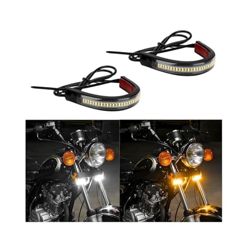 ANFTDCO 2PCS Motorcycle LED Turn Signal Light, Flexible Dual-Color Automotive Switchback Blinker Lights, Waterproof Adjustable Vehicle Daytime Running Strip Bars Accessories, Universal Fit