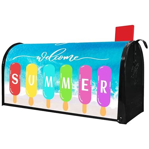 Welcome Summer Mailbox Covers Magnetic Standard Size 21" X 18" Decorative Mailbox Wraps Post Letter Box Cover for Garden Yard Home Decor Outdoor Decorations