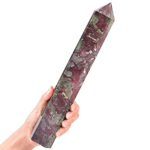 AMOYSTONE Large Blood Jasper Stone Wand Healing Crystal Obelisk Tower 6 Faceted Column Reiki Chakra Meditation Therapy 2.2-2.6 LBS