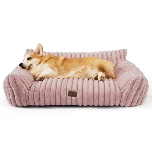Bedsure ComfyFleece™ Cute Dog Couch for Medium Dogs - As Seen on TV on Good Day New York, Dog Couch Bed with Removable, Washable Cover, Supportive Pet Sofa, for Medium Large Dogs, 36inch, Blush Pink