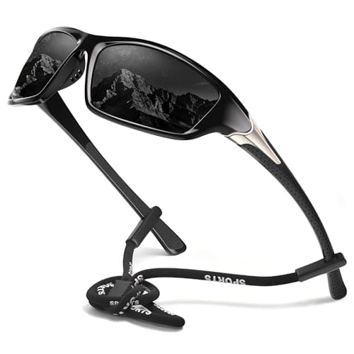 Reglaaly Polarized Sports Sunglasses, Wrap Around Mens Sunglasses UV Protection, Cycling Fishing Driving Running Sun Glasses, Black Frame/Grey Lens
