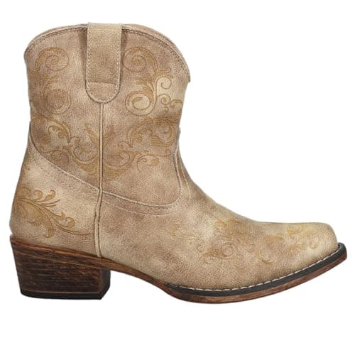 ROPER Womens Short Stuff Embroidery Snip Toe Casual Boots Ankle Low Heel 1-2" - Brown - Size 9 B