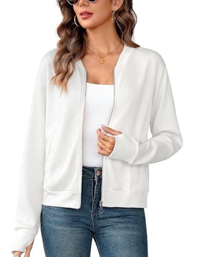 Totatuit Womens Zip Up Long Sleeve Cardigan Sweater Lightweight Bomber Jacket Crewneck Casual Coat Zipper Sweatshirts for Outfits