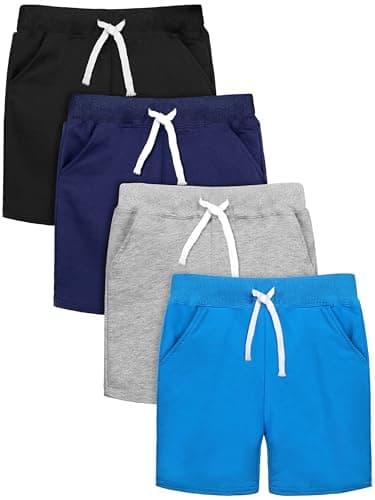 Resinta 4 Pack Toddler Boy Shorts Boys Cotton Shorts Soft Casual Elastic Waist with Pockets Drawstring Kids Summer Clothes
