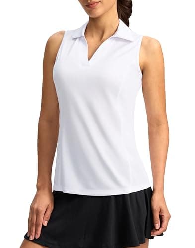 G Gradual Women's Golf Shirt Sleeveless Lightweight V Neck Tennis Polo Shirts with Collar Quick Dry Athletic Tops for Women(A-White,L)