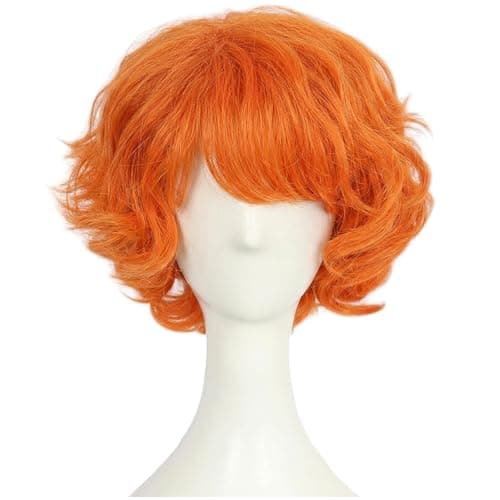 HUNIGIR Mens Orange Wig Short Fluffy Curly Wig Orange Guy Boys Hair Heat Resistant Synthetic Hair for Halloween Party Costume
