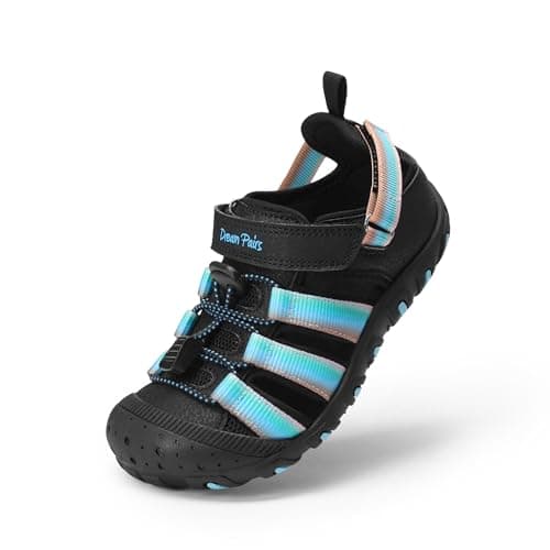 DREAM PAIRS Boys Girls Outdoor Athletic Sport Sandals Summer Hiking Beach Casual Closed Toe Rainbow Multicolor for Toddler/Little/Big Kids,Size 7 Toddler,Black/Blue,SKST26001K