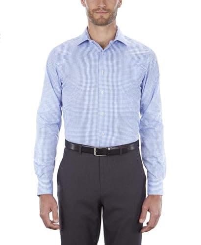Van Heusen Men's Flex Collar Regular Fit Spread Collar Dress Shirt, Blue, 16.5" Neck 34"-35" Sleeve