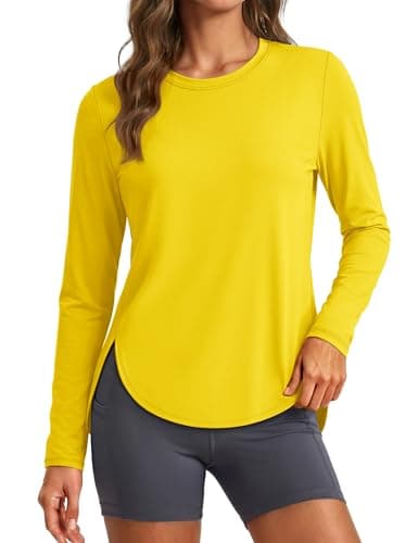 MAGCOMSEN Yellow Shirt Women Long Sleeve UPF 50+ Sun Protection Workout Top Quick Dry for Hiking Running Lightweight M