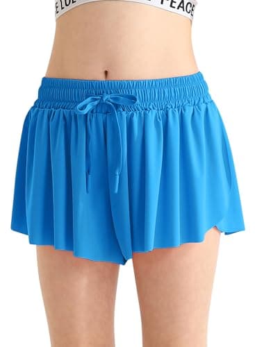 EQSJIU Girls Athletic Flowy Shorts with Pocket 2 in 1 Butterfly Shorts for Teen Girls Ocean Blue Youth Running Sports Spandex Shorts 5-6 Years