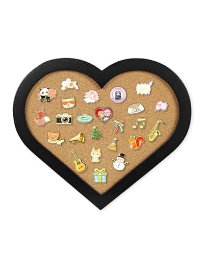 Pin Board Heart Cork Board, 11.8"x10.2" Small Bulletin Display Board, Wall Mounted Cute Cork Board for Brooch Pin Storage, for Office/Home/School Decor Board(BK)
