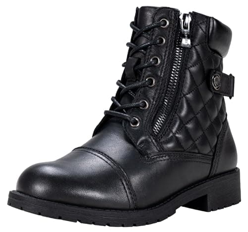Vepose Women's Leather Ankle Boots, Combat Boots Low Heel, 927L - Black, Size 5 US - Comfort Warm Design (CJY927L black 05)