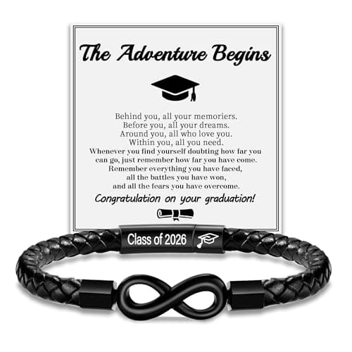 Sistble College Graduation Gifts, Graduation Bracelets 2026 High School Graduation Gifts Leather Bracelet for Men 8th 5th Grade Class of 2026 Gift 7.5" The Adventure Begins Jewelry