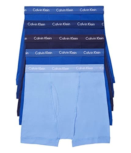 Calvin Klein Men's Cotton Classics 5-pack Boxer Brief, 2 Mazarine Blue, 1 Periwinkle, 1 Dark Night, 1 Evening Blue, Large