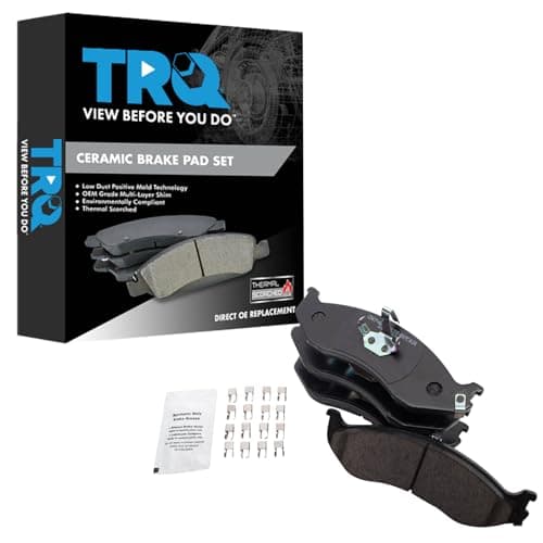 TRQ Front Ceramic Brake Pad Set Includes Hardware and Contact Point Grease Compatible with 90-95 Jeep Wrangler 97-06 Wrangler 90-93 Cherokee 4 Wheel Drive 94-01 Cherokee 93-98 Grand