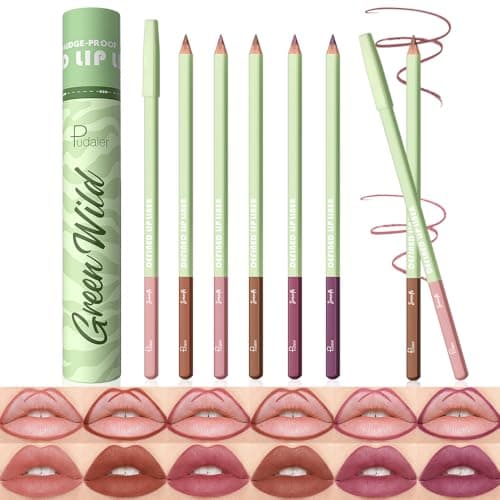 Pudaier Matte Velvet Lip Liner Pencil - Red Purple Brown Series Lip Liner Set With Storage Bucket, Waterproof & Long-Lasting Nude Lip Liner Pencils, Defining & Filling Lips