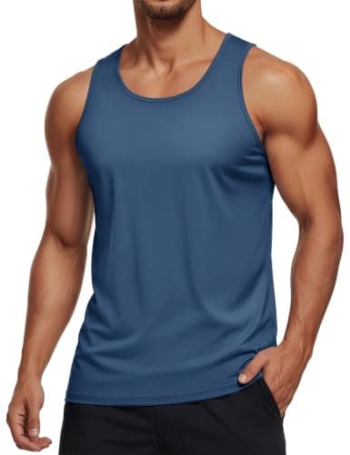 MAGCOMSEN Men's UPF 50+ Tank Top Quick Dry Summer Workout Muscle Sleeveless Shirts for Swim Beach Bodybuilding Blue Grey XS