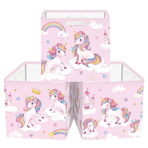 Clastyle 11.8" Unicorn Storage Basket Set of 3 for Kid Girl Toy Clothes Bin