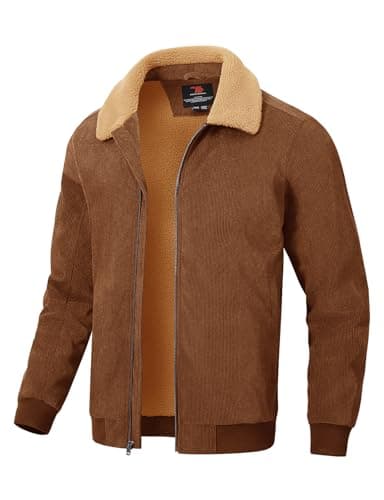 Rdruko Men's Winter Jacket Sherpa Lined Corduroy Fleece Jacket Thick Warm Turn-Down Collar Full Zip Coat, Brown, 2XL