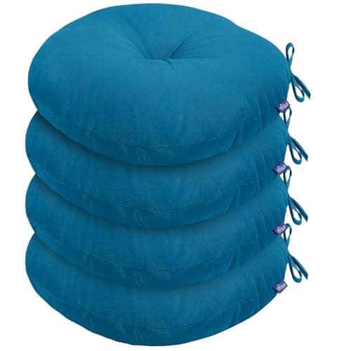 INFBLUE Outdoor Bistro Chair Cushion with Ties, Round Tufted Patio Chair Cushions, 15"x15" Set of 4, Water Resistant Round Seat Cushions for Barstool Chairs, Patio Furniture Cushions (Indigo Blue)