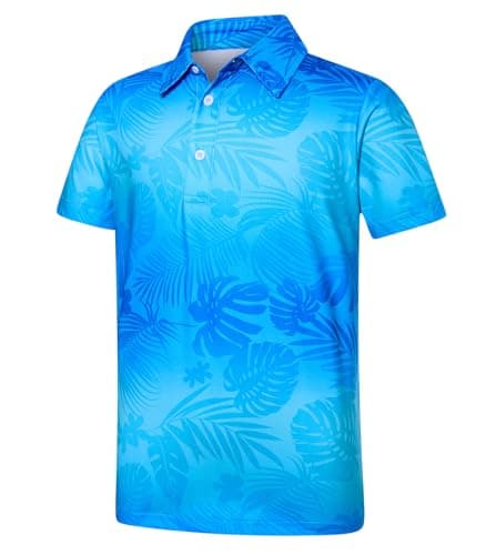 westwolf Boys Hawaiian Polo Shirt Golf Palm Blue Gradient 13-14 Years
