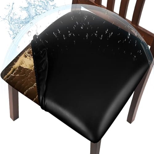 WUSOUPU Leather Seat Covers for Dining Chairs Waterproof Chair Seat Covers Set of 8 Oilproof & Wipeable Kitchen Chair Seat Covers Protector with Buckle Strap (Black, 8 Pcs)