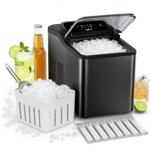 Typhur Fast Nugget Ice Maker Countertop with Self-Cleaning Pump, 35lbs/24H Crushed Pebble Ice Machine, 8 Packs Cleaner, Dual Ice Scoops for Home, Kitchen, Party, RV, Onyx Black Stainless Steel
