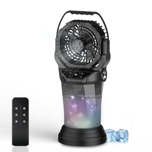 GHORA 2026 New Portable Misting Fan,25000mAh Rechargeable Battery Operated Fan for Outside Patios, 60H Runtime Oscillating Mist Fan with Remote, 2L Water Tank & RGB for Camping, Beach