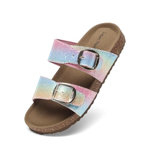 DREAM PAIRS Girls Boys Slides For Kids Non-Slip with Adjustable Straps for Indoor & Outdoor Toddler Little Kid/Big Kid,Size 9 Toddler,Rainbow,SKSS26001K