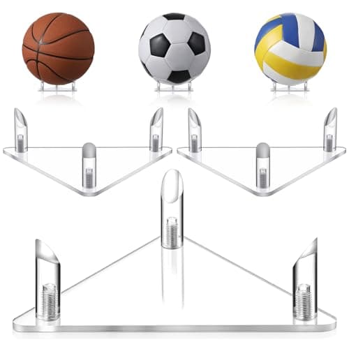 3 Pack Acrylic Football Stand Display, Clear Triangle Basketball Display Stand, Transparent Sports Ball Storage Displays Rack for Basketball Football Volleyball Soccer Rugby Balls, Easy to Assemble