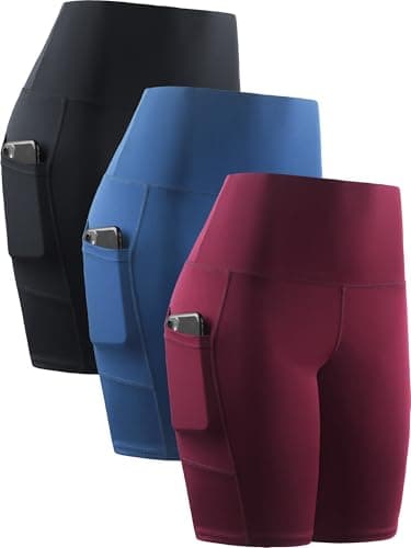 NELEUS Women's 3 Pack Biker Shorts High Waist Running Yoga Shorts with Pockets,3 Pack,Black/Blue/Red,US XL,EU 2XL