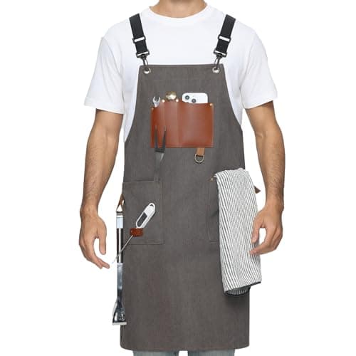 BOUND DUO Kitchen Apron - 3 Large Pockets, Cross Back Apron with Adjustable Straps, Cooking Kitchen Chef Apron for Men and Women, Wear-Resistant & Easy to Clean.(Gray)